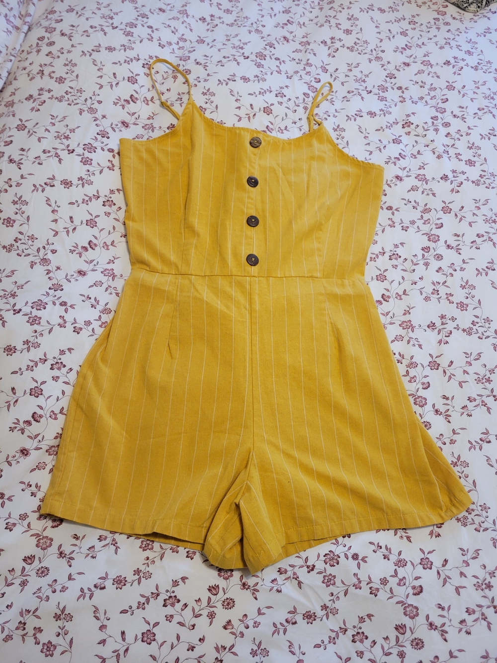 Shosho Sunshine Yellow Pinstripe Spaghetti-Strap Women Romper Size L